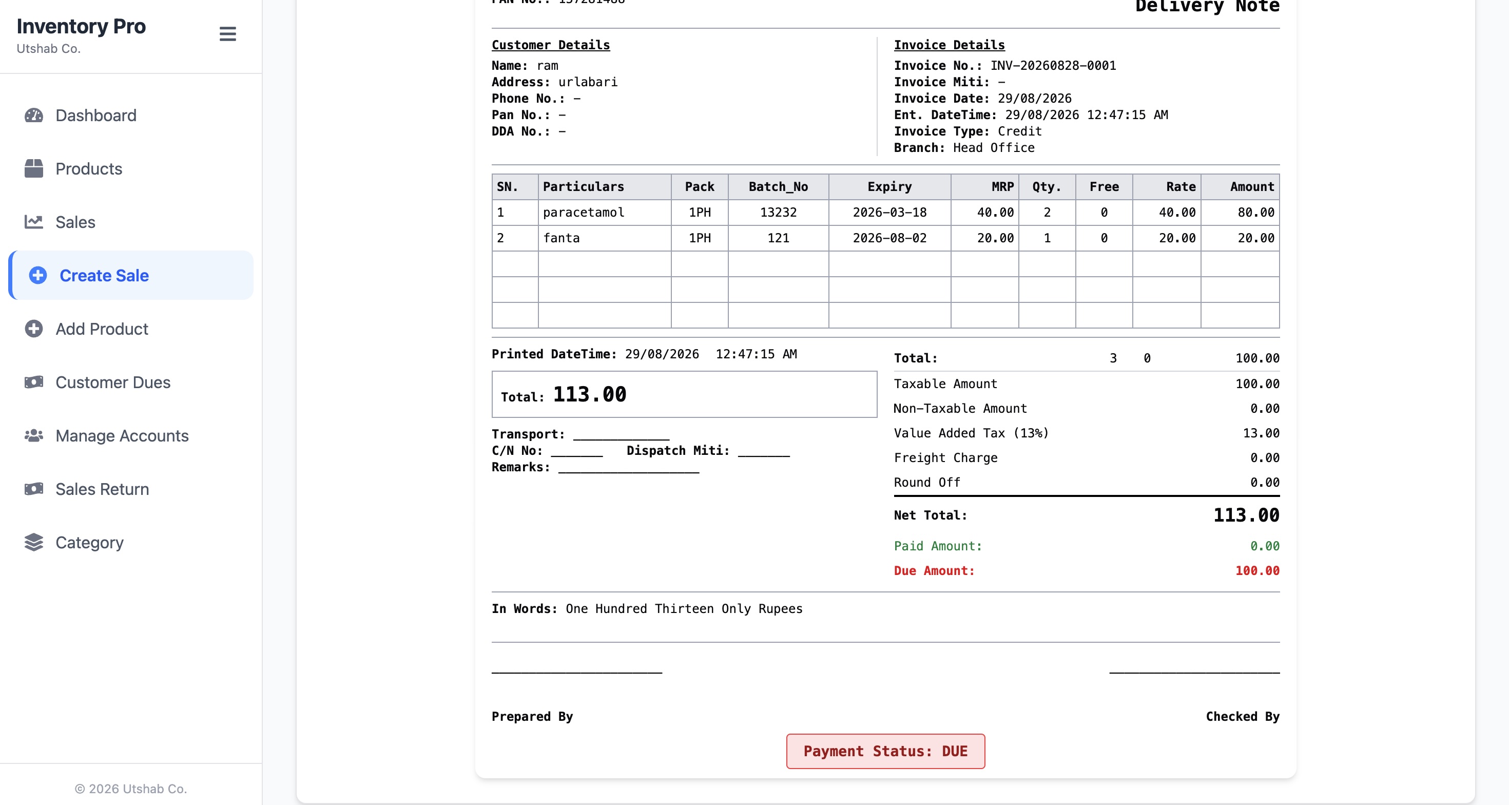 Inventory & Billing System For Pharmacy interface
